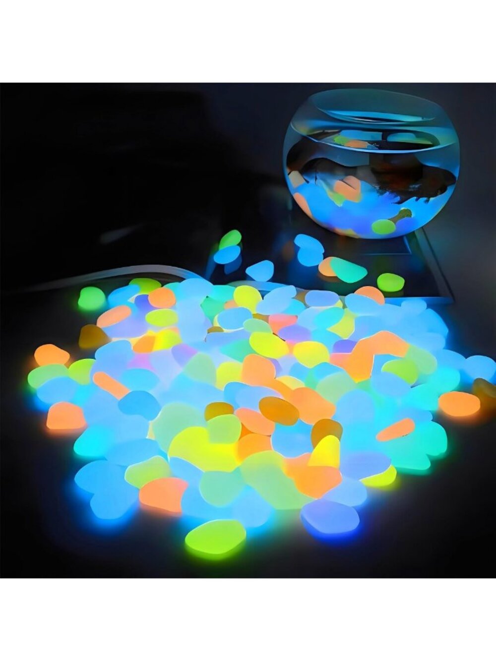 Glow in the Dark Rainbow Pebbles - 750 Pcs Colorful Aquarium Gravel for Fish